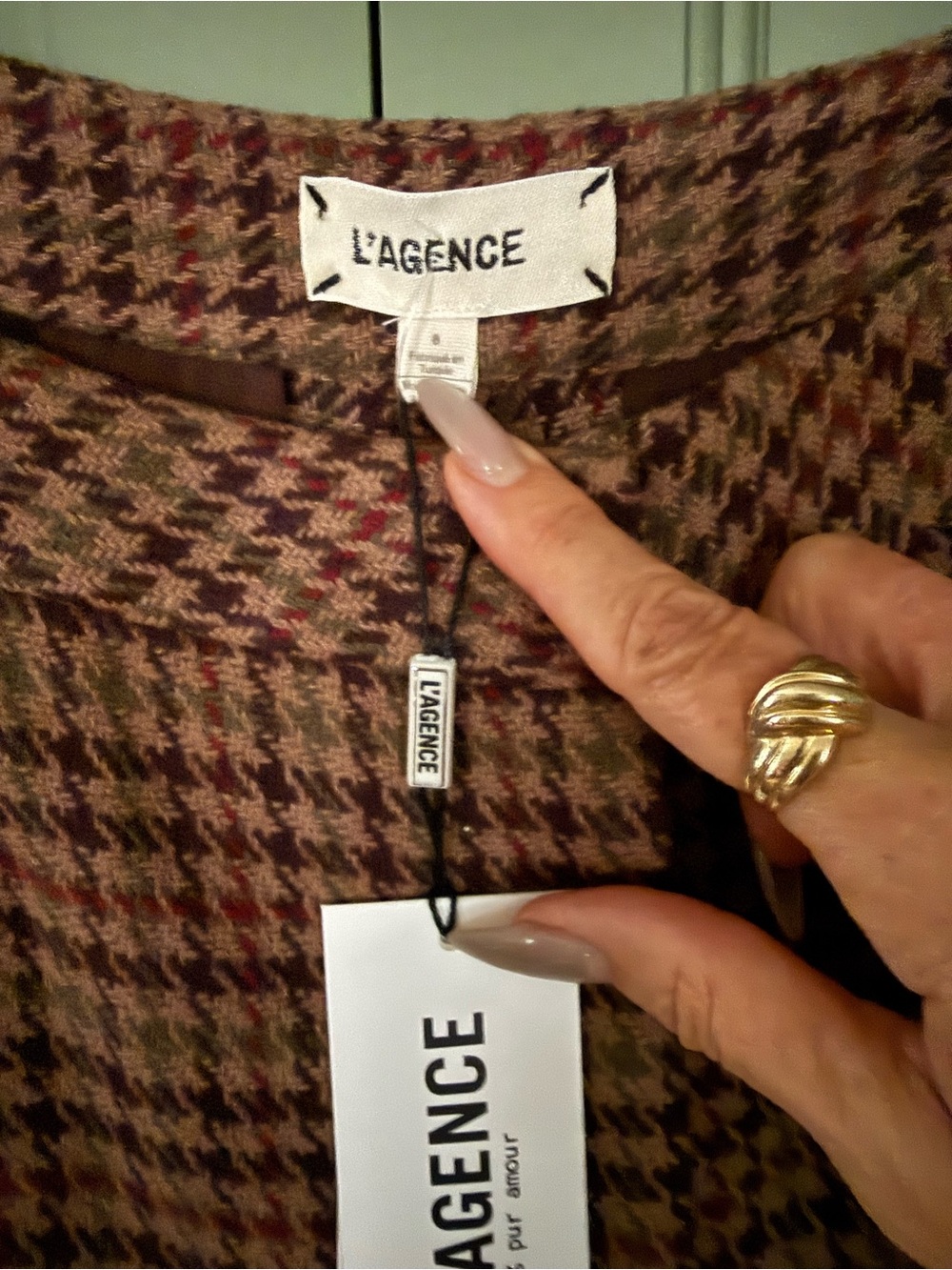 L'AGENCE NWT $475 Pilar Multi Brown Plaid Houndstooth Wide-Leg High-Rise Pant 8 - Picture 13 of 16